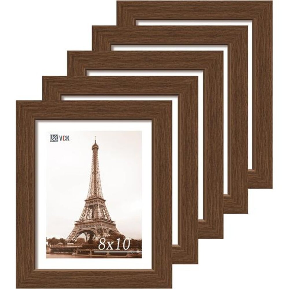 New 8x10 Frame Set of 5 - Brown, Wood Picture Frame with Exclusive Wood Grain